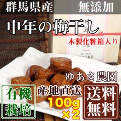 申年の梅干し(木製化粧箱入り) 100g×2箱 (群馬県 ゆあさ農園)有機栽培 梅 無添加 天然塩 使用 産地直送